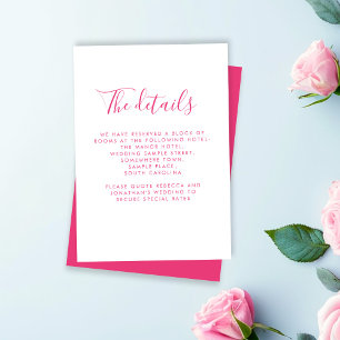 Elegante Rosa Minimale Wedding Details Card Begleitkarte