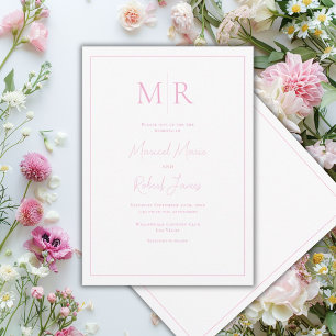 Elegante rosa Monogramm moderne Hochzeit Einladung