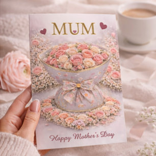 Elegante Rosa "MUM" Muttertagskarte Karte