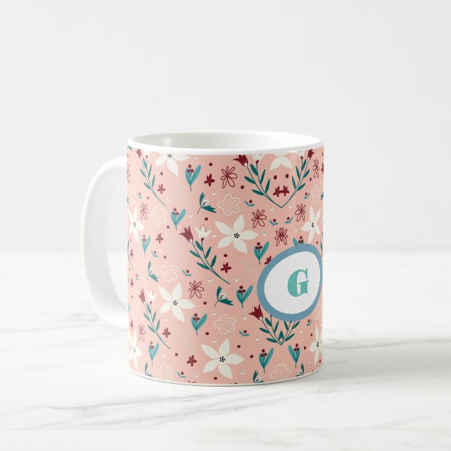Elegante, rosa Muster Zuhause Kaffeetasse (Vorderseite Links)