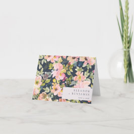 Elegante rosa Navy Wasserfarben Gewohnte Hochzeit Dankeskarte