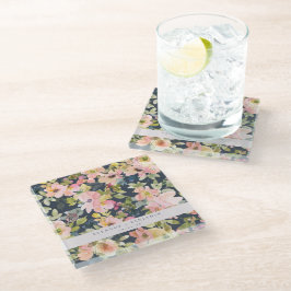 Elegante rosa Navy Wasserfarben Gewohnte Hochzeit Glasuntersetzer