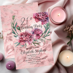 Elegante rosa Nelken 21. Geburtstag Party Einladung