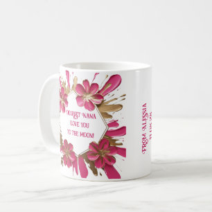 Elegante Rosa Oma Karikatur mit Gold Spritzer Kaffeetasse