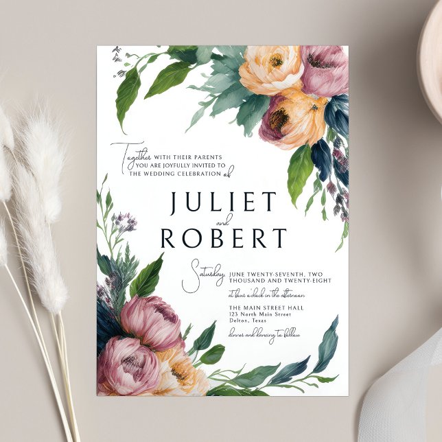 Elegante Rosa Orange Ranunculus Floral Wedding Einladung (Von Creator hochgeladen)