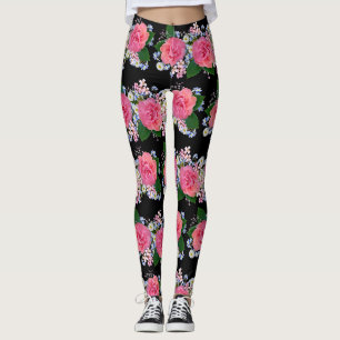 Elegante Rosa Orange Rose Weiße Blume Schwarz Leggings