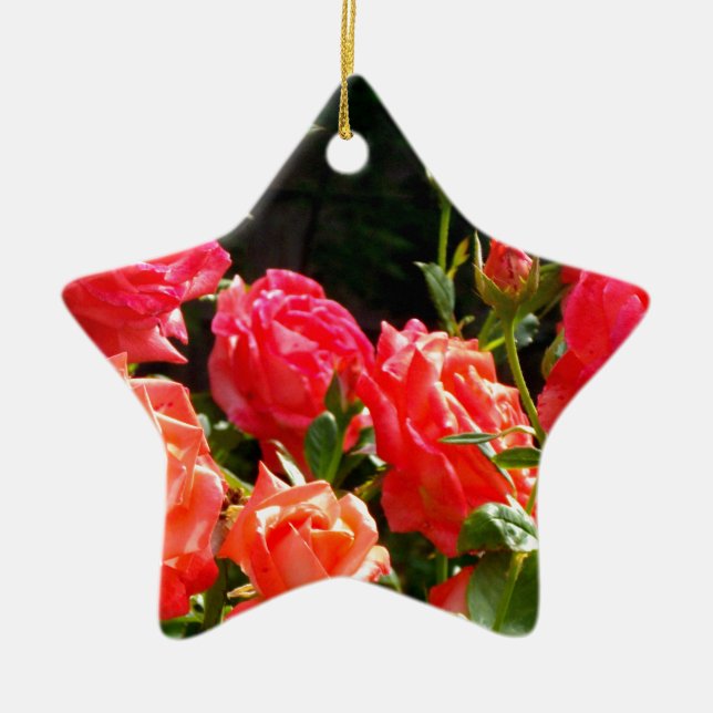 Elegante, rosa, orangefarbene Rose Keramik Ornament (Vorne)
