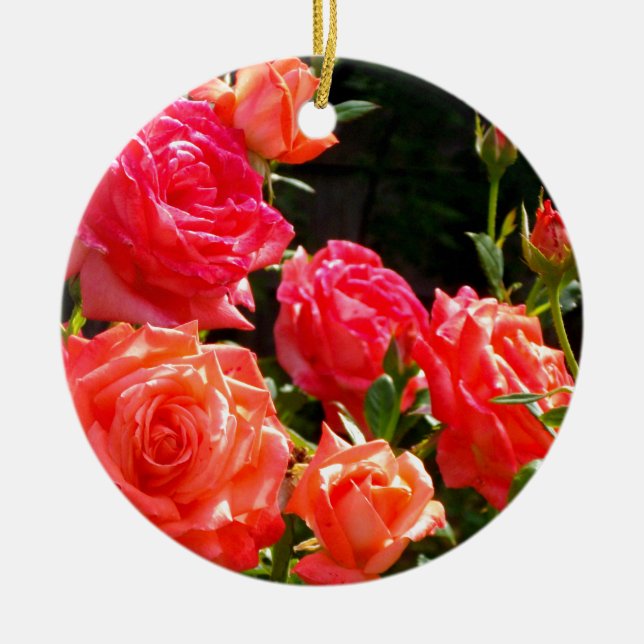 Elegante, rosa, orangefarbene Rose Keramikornament (Vorne)