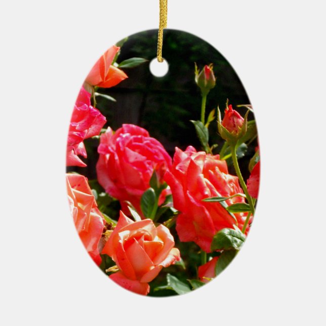 Elegante, rosa, orangefarbene Rose Keramikornament (Vorne)