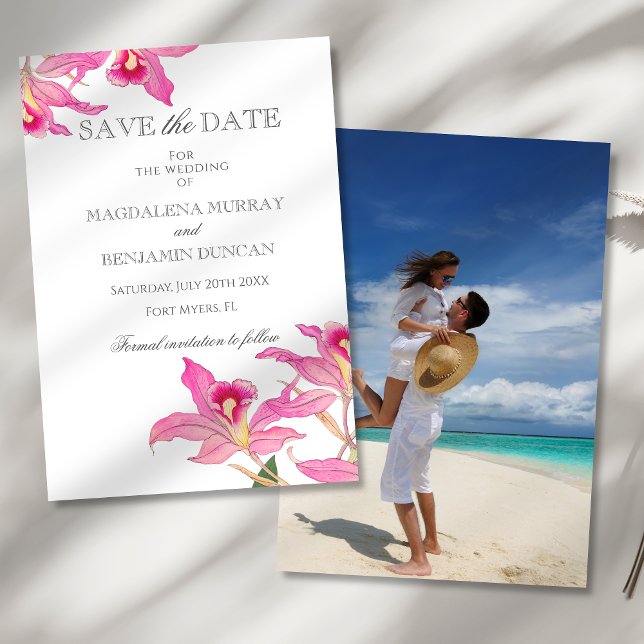 Elegante Rosa Orchid Blooms Tropical Foto Wedding Save The Date (Von Creator hochgeladen)