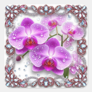 Elegante rosa Orchideenblüten Quadratischer Aufkleber