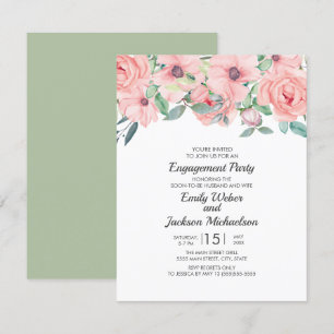 Elegante Rosa Pastell Grün Florale Verlobung Einladung