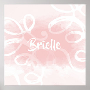 Elegante rosa Pastell Wasserfarben-Wirbel mit Name Poster