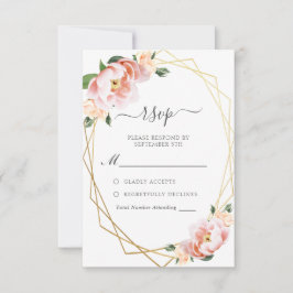 Elegante rosa Peach Peony Gold Geometric Wedding RSVP Karte