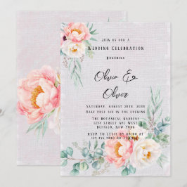 Elegante Rosa Peonies Eukalyptus Wedding Einladung