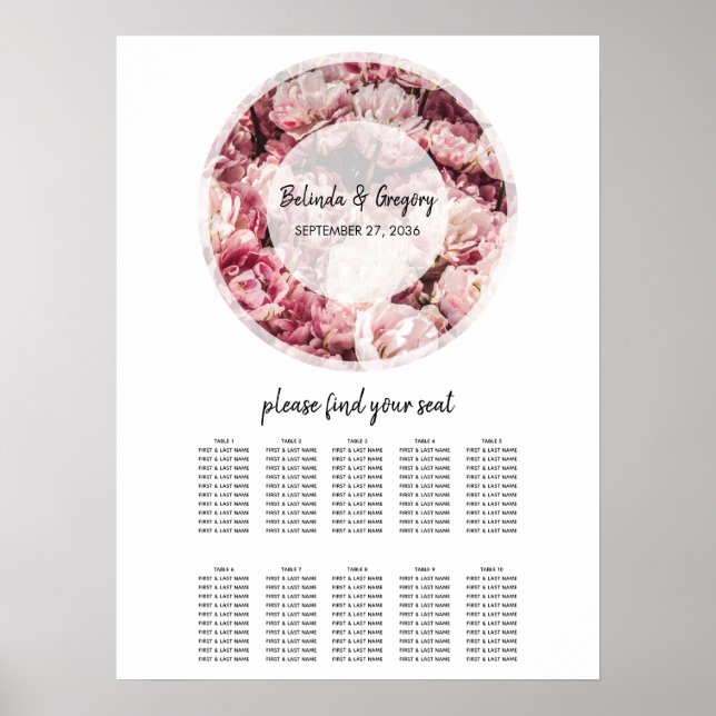 Elegante rosa Peonies Hochzeitstabelle Poster (Vorne)