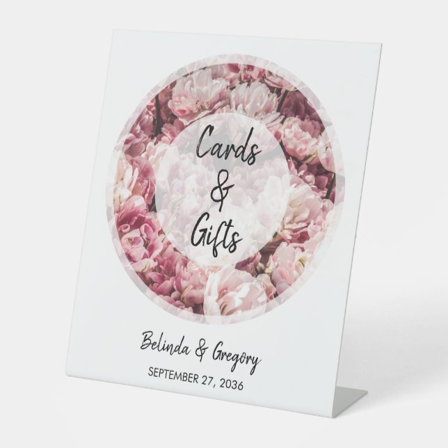 Elegante rosa Peonies Wedding Cards & Gifts Sockelschild (Vorderseite)