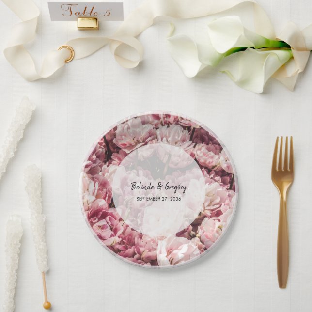 Elegante Rosa Peonies Wedding Pappteller (Hochzeit)