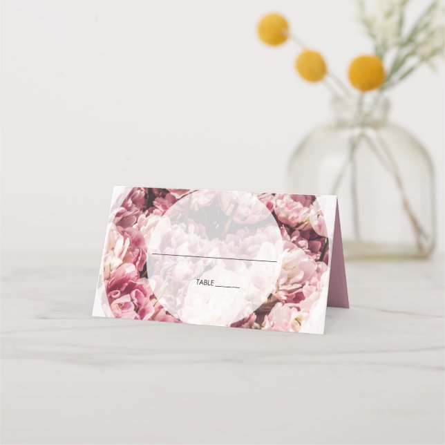 Elegante rosa Peonies Wedding Platzkarte (Vorderseite)