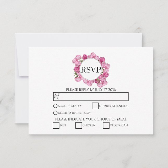 Elegante rosa Peonies Wedding RSVP Cards (Vorderseite)