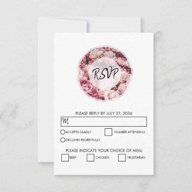 Elegante rosa Peonies Wedding RSVP Cards (Vorderseite)