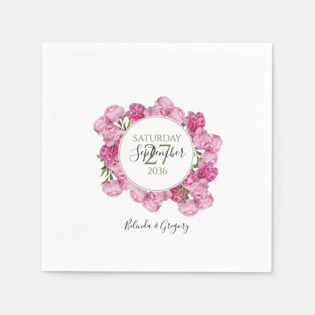 Elegante Rosa Peonies Wedding Serviette (Vorderseite)