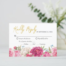 Elegante Rosa Peony Florals Wedding Reply RSVP Car