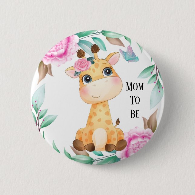 Elegante Rosa Peony und eine Niedliche Giraffe-Mam Button (Vorderseite)