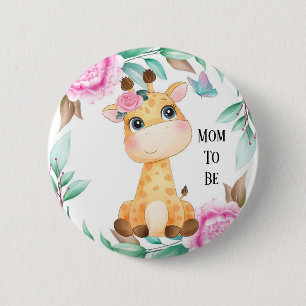 Elegante Rosa Peony und eine Niedliche Giraffe-Mam Button