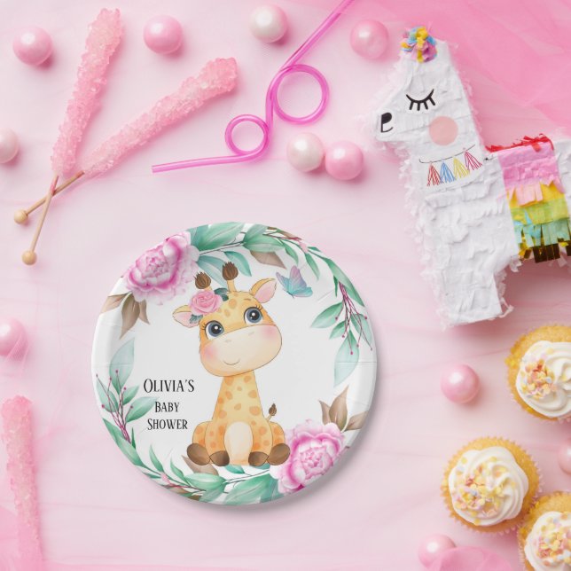 Elegante Rosa Peony und eine Niedliche Giraffe nac Pappteller (Party)