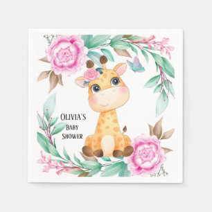 Elegante Rosa Peony und eine Niedliche Giraffe nac Serviette
