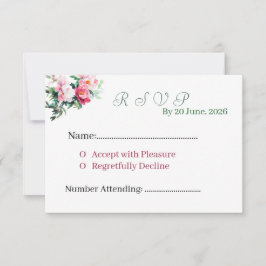 Elegante rosa Pfingstrose Aquarell Florale Hochzei RSVP Karte