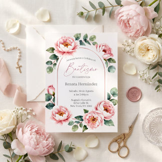 Elegante Rosa Pfingstrose Bautismo Einladung