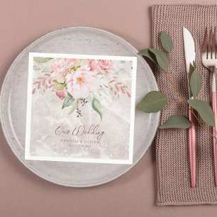 Elegante rosa Pfingstrose Blumenmarmor-Hochzeit  Serviette