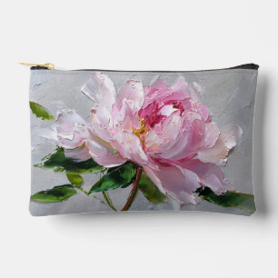 Elegante rosa Pfingstrose Dicke Impasto-Ölgemälde Zubehörtasche