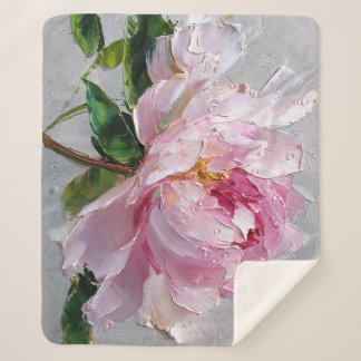 Elegante rosa Pfingstrose Dicke Impasto-Ölmalerei  Sherpadecke