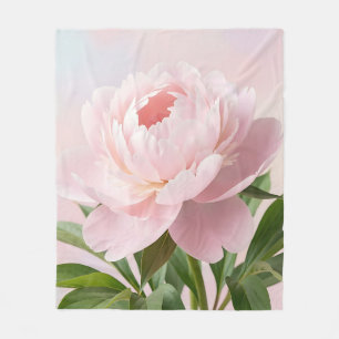 Elegante rosa Pfingstrose realistische Blüten Fleecedecke