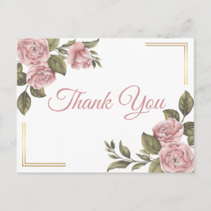 Elegante rosa Pfingstrose Vintage Floral Dankeschö Postkarte