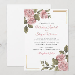 Elegante rosa Pfingstrosen-Blumen-Hochzeit Frühlin Einladung