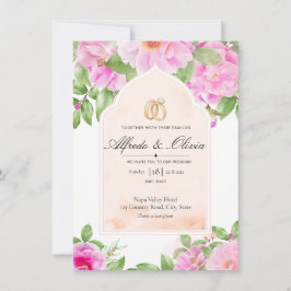 Elegante rosa Pfingstrosen-Blumen-Hochzeitseinladu Einladung