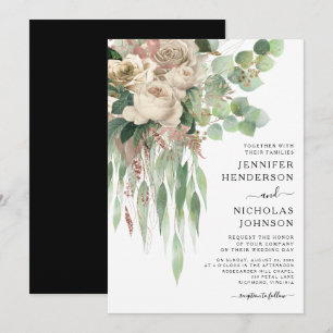 Elegante rosa Pfingstrosen-Hochzeit Einladung