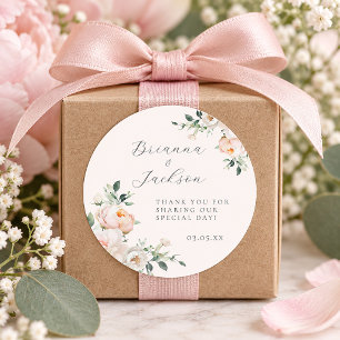 Elegante rosa Pfingstrosen-Hochzeit Runder Aufkleber