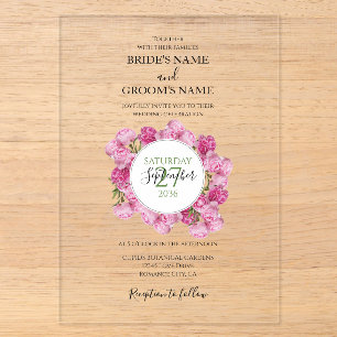 Elegante rosa Pfingstrosen-Hochzeitseinladungen Acryleinladungen