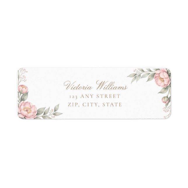 Elegante Rosa Pfingstrosen-Party-Rücksendeadresse (Vorne)