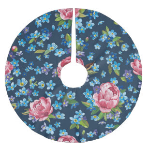 Elegante rosa Pfingstrosen Retro-Hintergrund Polyester Weihnachtsbaumdecke