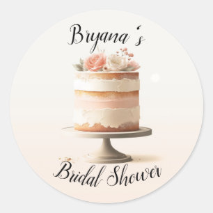 Elegante Rosa Pfirsich Blumen Kuchen Brautparty Runder Aufkleber