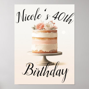 Elegante rosa Pfirsich Blumen Torte Geburtstagsfei Poster