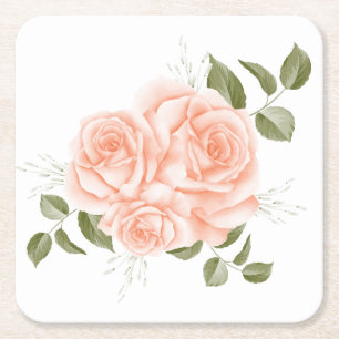 Elegante rosa Pfirsich-Rosen-Landblume Rechteckiger Pappuntersetzer