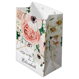 Elegante rosa Pfirsichfarben Blütenrot Blume Mittlere Geschenktüte