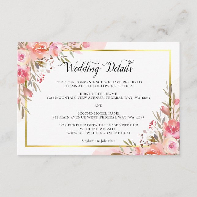 Elegante Rosa Pfirsichfarben Wasserfarben Begleitkarte (Vorderseite)